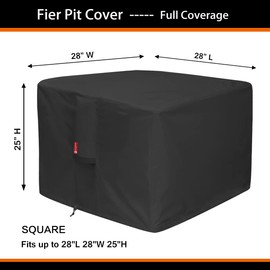 SheeChung Fire Pit Cover Suqare-Waterproof 600D Heavy Duty Square Patio Fire Pit Table Cover Black (Square - 28"L x 28"W x 25"H)-Fits 24-28 inch Fire Pit Table Cover