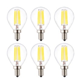 OPALRAY G45(G14) Mini Globe LED Filament Tungsten Bulb, 4W Dimmable, 2700K Warm White Light Color, 400LM 40W Incandescent Bulb Replacement, Clear Glass Cover, E12 Small Base Candelabra Lamp, 6 Pack