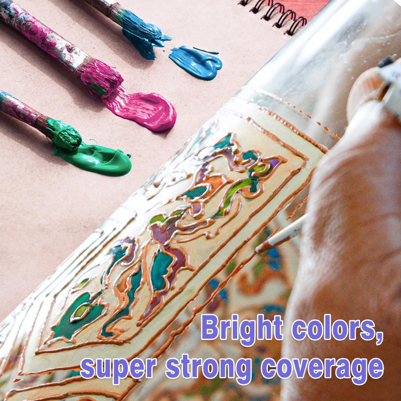 Colorful Stain Glass Paint Set with 6 Brushes, 1 Palette