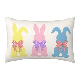 Qilerongrong Colorful Easter Bunny Throw Pillow Cover, 16 x 24 Inch Cute Rabbit Rectangle Linen Cushion Case, Holiday Farmhouse Decoration for Bed Sofa Couch