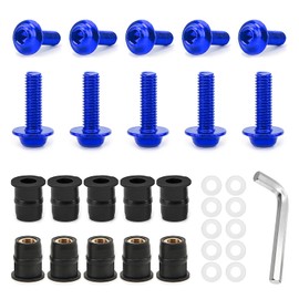 10PCS Motorcycle Windshield Bolts Screws Kit, M5 Rustproof Motorbike Windscreen Mounting Bolts Nuts with Wrench, Aluminum Alloy Motorcycle Windshield Body Fairing Fasteners (Blue)
