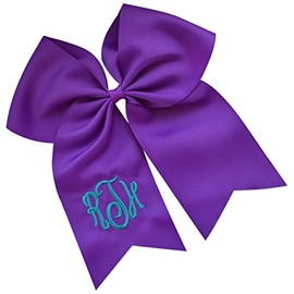 Funny Girl Designs Custom Monogrammed Elastic Ponytail Cheer Bow with Embroidered Initial Script Your Colors (Black Cheer Bow)