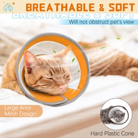 GoGoPaw Breathable Air Mesh Cat Cone Collar Soft to Stop Licking, Adjustable, Foldable Lightweight Kitten Cones After Surgery Recovery for Cats & Kittens (Orange, S)