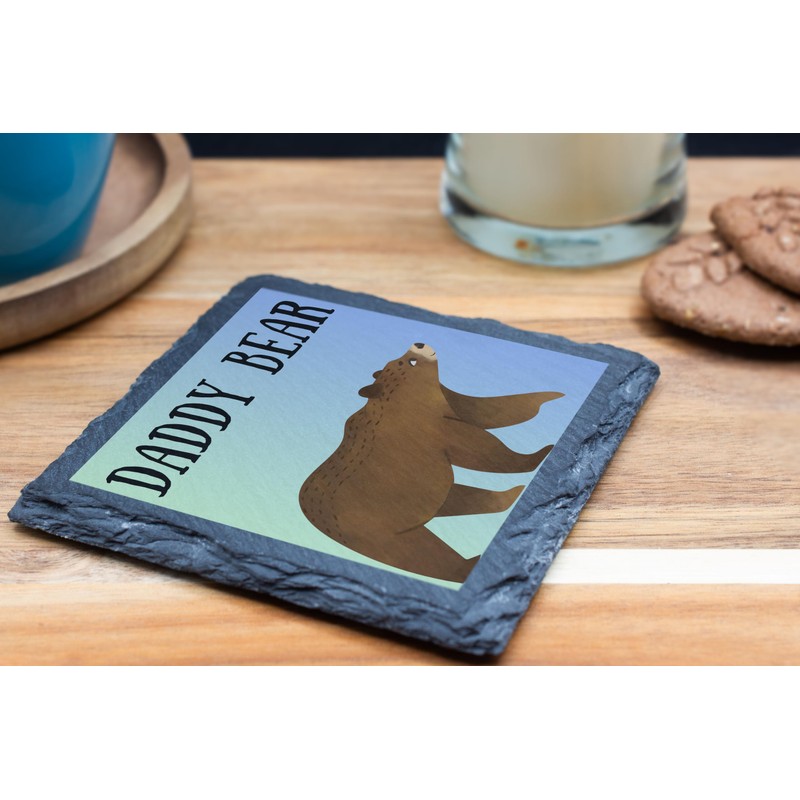 Daddy Bear Slate Coaster – Cute and Rustic Bear-Themed Drink
