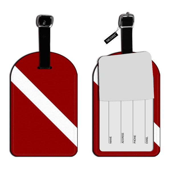 Nicokee Flag-Scuba Diver Dive Leather Luggage ID Tag Suitcase Carry-On