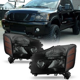 ACANII - For Black Smoked 2004-2015 Nissan Titan 04-07 Armada Headlights Headlamps Set Driver + Passenger Side