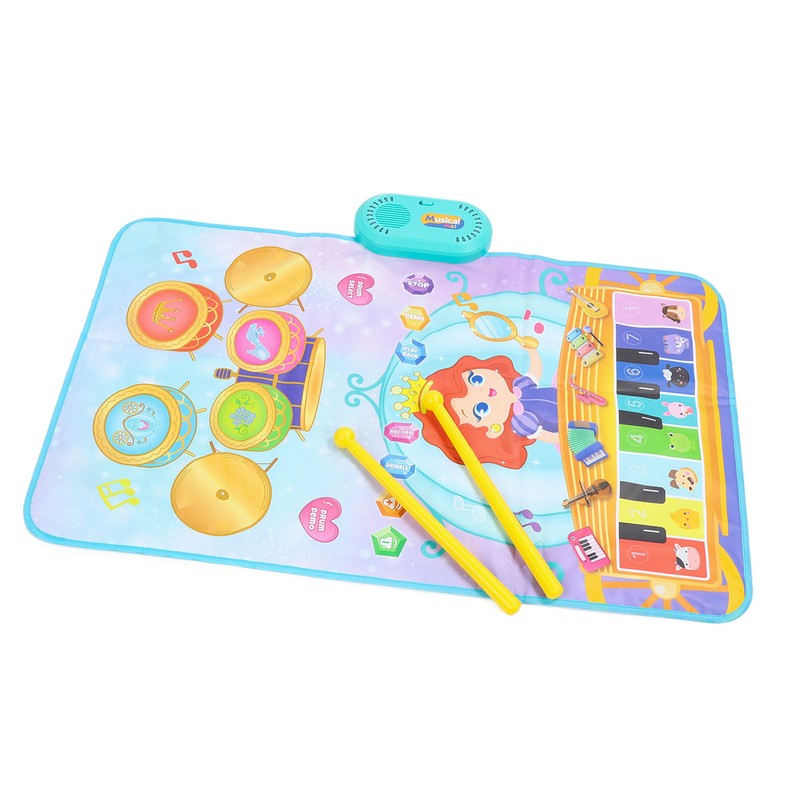 Piano Keyboard Drum Mat with 2 Drumsticks Plastic Waterproof Easy