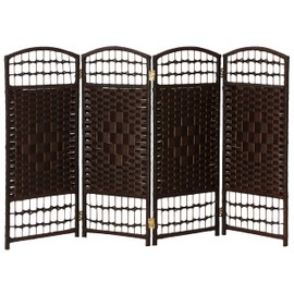 Red Lantern 3 ft. Short Fiber Weave Folding Screen - Dark Mocha - 4 Panels