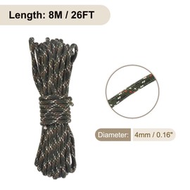 Rebower 550 Paracord Rope 8m, 4mm Thin Paracord Nylon Cord 7-Strand Core [for Tent Camping Outdoor Gear] - Black Brown