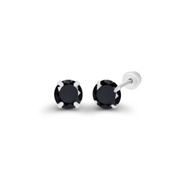 Solid 14K White Gold 3mm Round Natural Black Onyx Birthstone Solitaire Ball Screw Back Stud Earring