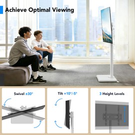 AX WABER Floor TV Stand with Mount for 26-55 inch TVs up to 77 lbs, Height Adjustable Swivel Tilt,Tall Standing TV Stand with Wood Base, Saving Space Design for Bedroom, Living Room and Corner, White