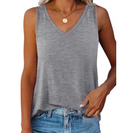 Ovanviso Women V Neck Curved Hem Tank Tops Summer Casual Sleeveless Loose Fit Tunic Tops 2024 Grey
