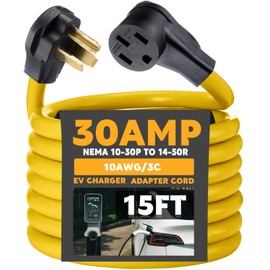Tellegloww 15ft EV Charger Adapter Cord Compatible with NEMA 10-30P to 14-50R, 30 Amp Dryer to 50 Amp EV for Level 2 Charging, Only for 3 Prong Old Dryer Outlet, STW 10 AWG with Handle, ETL Listed