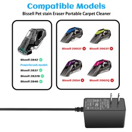 10V Charger for Pet Stain Eraser 2837 2842 2846 2877 Replacement AC Adapter for Bissell 1624554 Cordless Vacuum Cleaner Power Supply