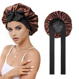 Satin Reusable Shower Silk Bonnet for Sleeping Double Layer, Shower Bonnet Washable Elastic Band Bath Hair Hat Ajustable Hair Bonnet for Hair with Tie Band