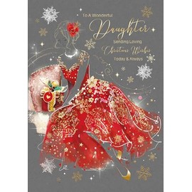 Cherry Orchard 'Wonderful Daughter' Christmas card, from the Gorgeous Grace range, complete with gold envelope, and finished with gold foil detailing.