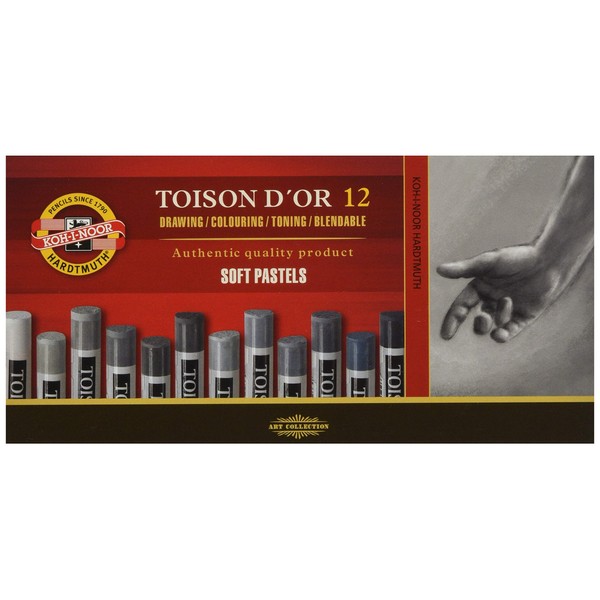 KOH-I-NOOR TOISON D'OR 8522 Artist's Soft Pastels - Grey (Pack of 12)