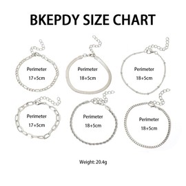 BKEPDY Women's Silver Bracelets, Chain Bracelets Set for Women, Adjustable Fashion Cover, Dainty, Multilayer Chain, Jewellery Bracelets, Women's Set of 6, 100% alloy