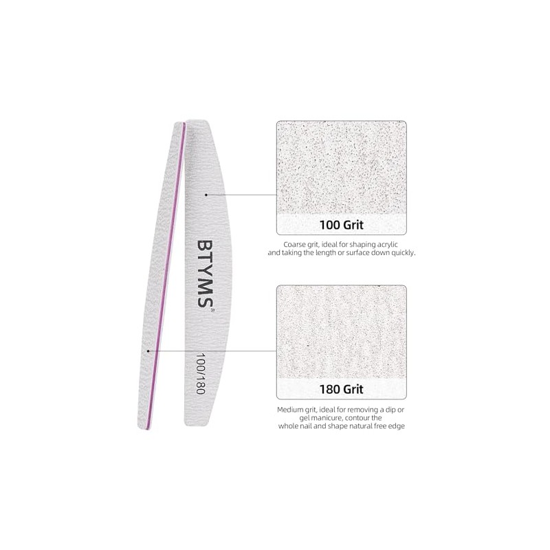 BTYMS 50 Piezas Limas de Uñas de Grano 100/180 -