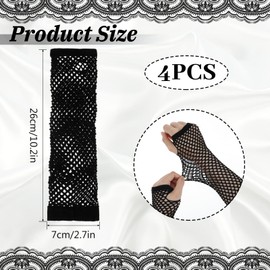 Quilax 2 Pairs Fishnet Gloves, Fishnet Long Gloves, Fingerless Mesh Glove, 80s Party Cosplay Costume Accessories, Fish Net Arm Sleeves for Women Girls