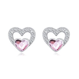 Heart Earrings for Women 925 Sterling Silver Heart Stud Earrings Heart Earrings 12 Birthstone Earrings for Women Austrian Crystal Earrings Christmas Earrings, Sterling Silver, Crystal