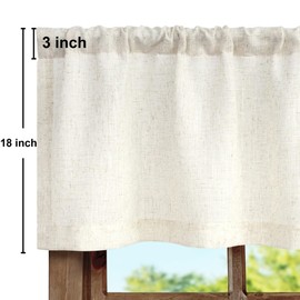 Natural Linen Window Valance for Kitchen 3 Inch Rod Pocket Semi Sheer Light Filtering Boho Rustic Farmhouse Cream Valance Curtain Topper for Bedroom Living Room Dining Bathroom 18 Inch Length Ivory