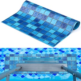 Drydiet Pool Step Mat Above Ground Ladder Mat, Swimming Protective Nonslip Step Pad with Texture, Pool Essentials Accessories for Floor Liners and Stairs, Blue and Green Square Pattern(36 x 9 Inch)