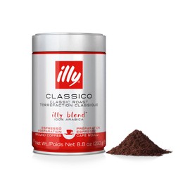 Illy Classico Espresso Ground Coffee, Medium Roast, Classic Roast with Notes of Chocolate & Caramel, 100% Arabica Coffee, All-Natural, No Preservatives, 8.8 Ounce (Pack of 1)