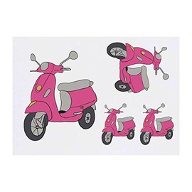 4 x 'Pink Scooter' Temporary Tattoos - Water Resistant, Skin-Safe, Non-Toxic Transfers, Mixed Sizes (TO00033317)