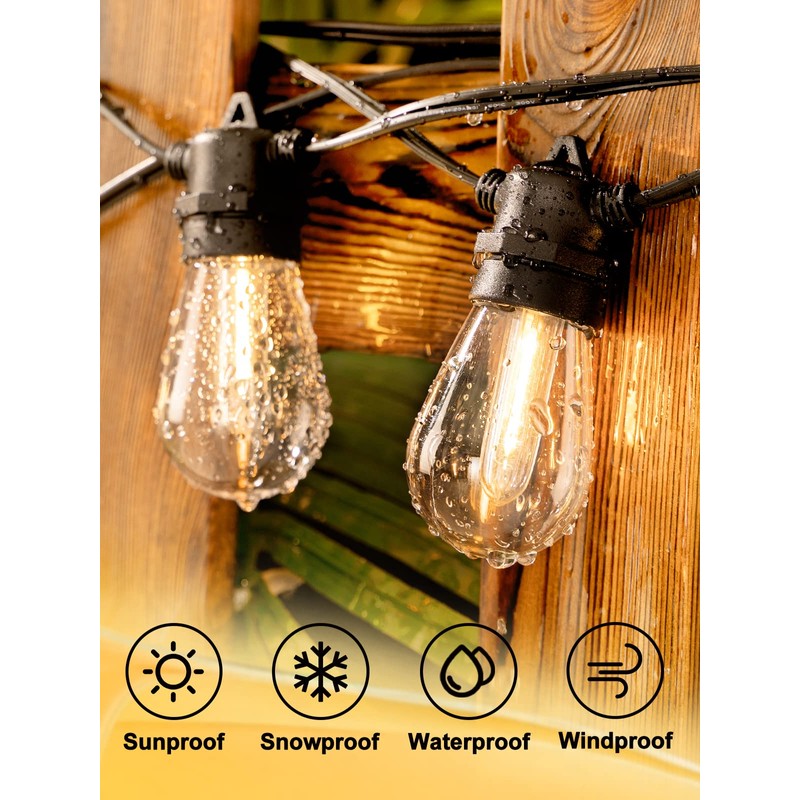 addlon 200FT(4-Pack*50FT) LED Outdoor String Lights with 64 Edison Vintage