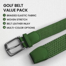 AXKAL Golf Belt Men Elastic Braided Belt Unisex Men Women Value Pack, Men’s Elastic Stretch Woven (37''(95cm) Fits Waist 30''-34'', Green)