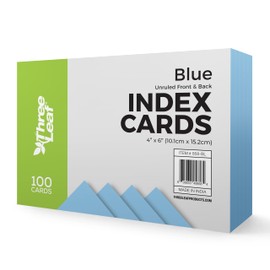 THREE LEAF 4 X 6, INDEX CARDS UNRULED, 100 CT. BLUE, Blank Flash Cards, Study Card, Memo Pad, For To-Do List, Art And Craft Projects