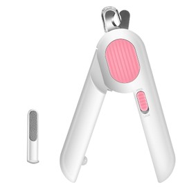Odoland Cat Nail Clipper with LED Light and Nail File, Dog Claw Trimmer with Bright Light to Avoid Excessive Cutting - Pet Grooming Tool for Tiny Dog Cat Kitten Bunny Rabbit Pink