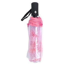 Automatic Umbrella Multipurpose 8 Ribs Fashion Transparent Flower Pattern Folding Travel Umbrella for Daily Stage Performance Pink