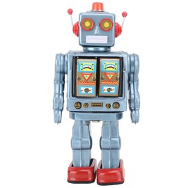 Metal Tin Robot Toy Retro Electric Rotating Figures Model Adult Collection Kids Gift Blue