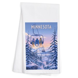 Lantern Press Minnesota, Chill on The Uphill, Ski Lift (100% Cotton Tea Towel, Decorative Hand Towel, Kitchen and Home)