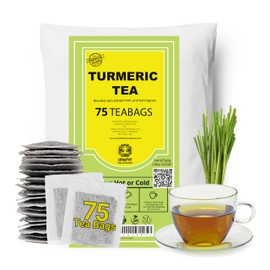 75 Premium Turmeric Tea Bags, Te de curcuma, Pure Turmeric Black Pepper Tea Blend, No Sugar, No Gluten, Caffeine Free, Non-Gmo, Pack of 1