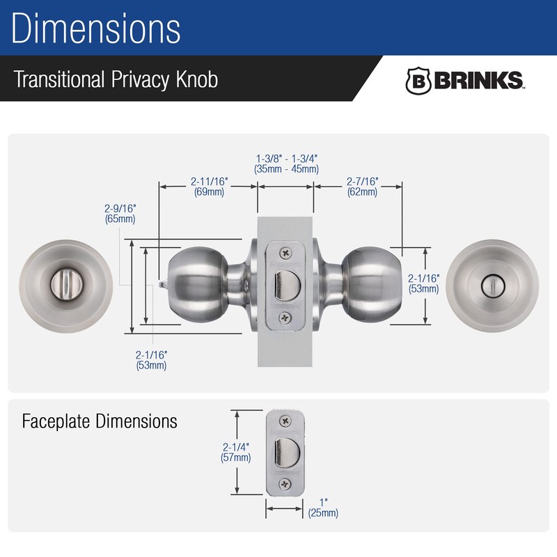 BRINKS – Transitional Privacy Locking Interior Ball Door Knob, Satin