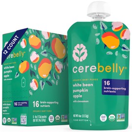 Cerebelly Organic Baby Food Pouches – White Bean Pumpkin Apple (4 oz, Pack of 12) - Toddler Snacks - 16 Brain-Supporting Nutrients - Healthy Snacks, Made with Gluten-Free Ingredients, No Added Sugar