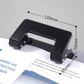 2 Hole Paper Hole Punch, Metal Hole Punch for Folders, Small Hole Punch, Ergonomic Design, for 10 Sheets, for School Home and Office, Black (with 6 Buckles in Random Colour)