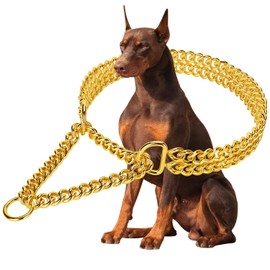 Stainless Steel 18K Gold Dog Chain Collar - Adjustable, Chew Proof, Double Row Cuban Link for Large, Small, Medium Dogs
