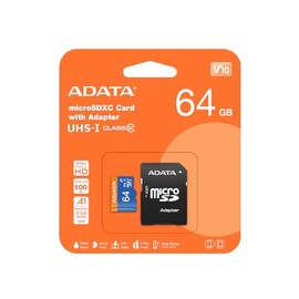 ADATA 64 GB Tarjeta de Memoria Micro SDXC con Adaptador Color Negro con Azul A1 (Clase 10)