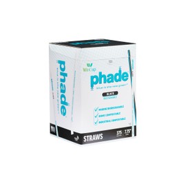 phade Jumbo Eco-Friendly Drinking Straws – 7.75" Black With Blue Stripe 375 Count Wrapped – Marine Biodegradable Compostable Non-Toxic Made In USA, 1 Pack