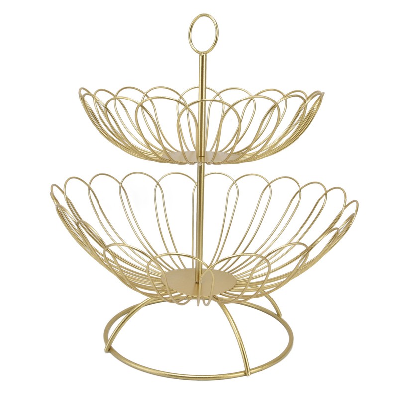 2 Tier Fruit Bowl Modern Nordic Design Geometric Detachable Gold