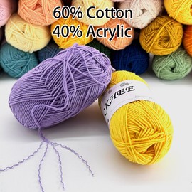 QKHEE Yarn for Crocheting and Knitting 12 * 1.76 Oz (50G) /195yd, Fine/Fingering Weight (1), 60% Cotton 40% Acrylic Soft Yarn kit for Making Granny Squares and amigurumi (Spring)