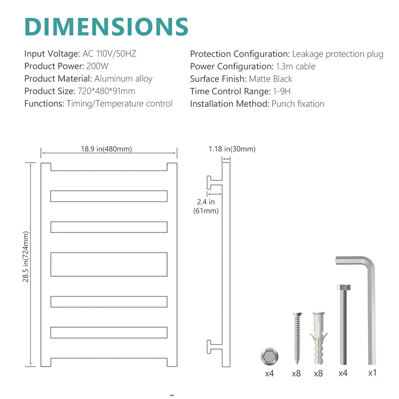 Geobella Towel Warmer Rack 6 Bars Towel Warmer Wall Mounted