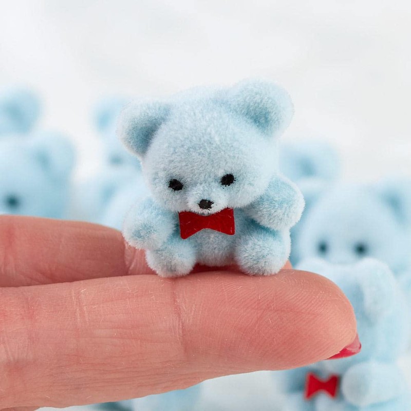 Factory Direct Craft Miniature Light Blue Flocked Teddy Bears |