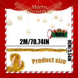 HONGECB 2 Metres Metallic Tinsel Garlands, Christmas Tinsel Garland, Shiny Christmas Tinsel Garland, Tinsel Garland, Christmas Tree Decoration for Christmas Party Decoration, Pack of 4, Gold