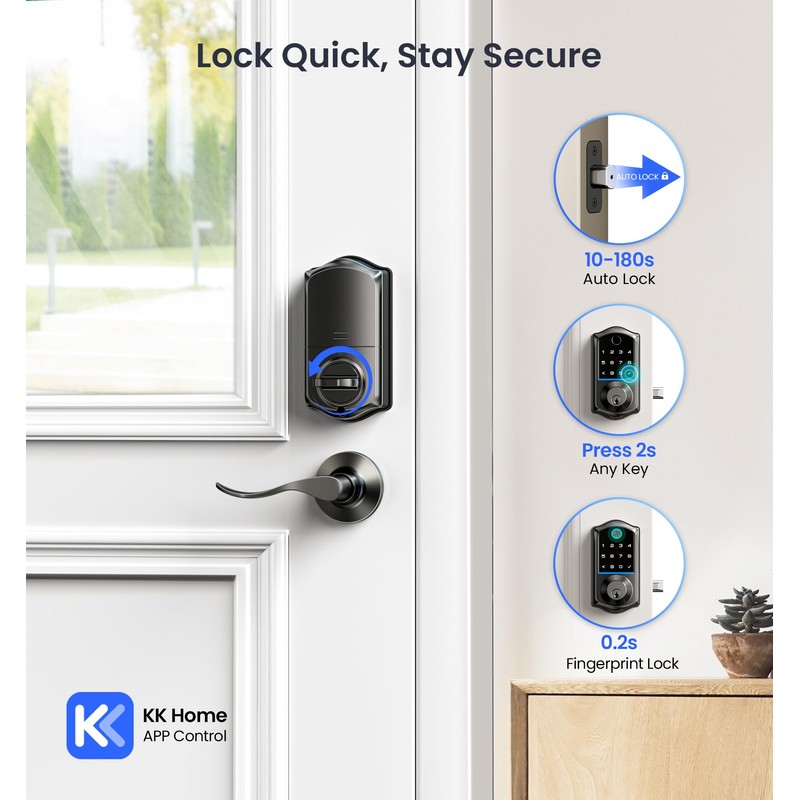 Veise VE017-L Fingerprint Smart Lock with 2 Lever Handles, Keyless