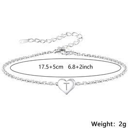 Funny S925 Silver 26 Letter Initial A-Z Heart Pendant Bracelet Gift For Daughter Sisters Friends Mum Birthday Christmas Adjustable Jewellery (T)